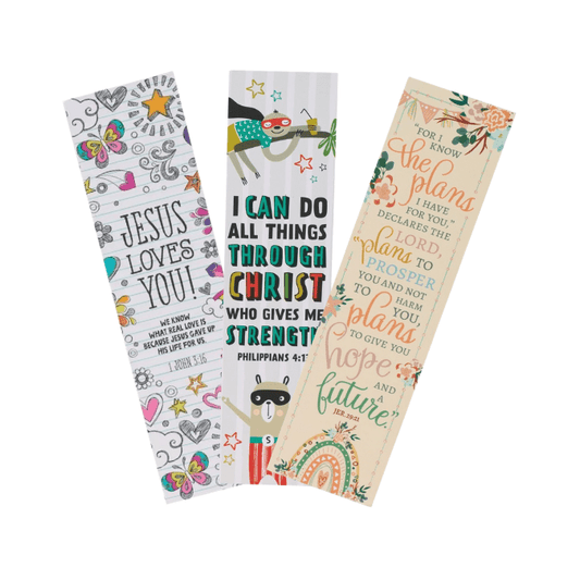 Christian Scripture Bookmark Set – 1 John 3:16, Philippians 4:13, Jeremiah 29:11 | Bookmarks | 1