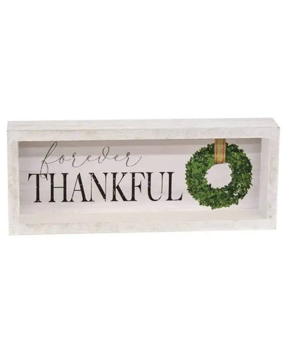 Christmas White Wood Block Signs - Forever Thankful - Shelf & Wall Art