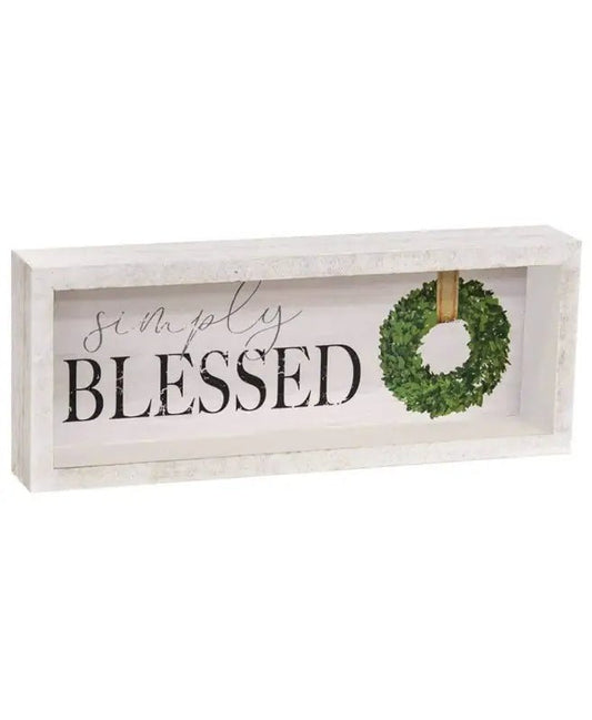 Christmas White Wood Block Signs - Simply Blessed - Shelf & Wall Art