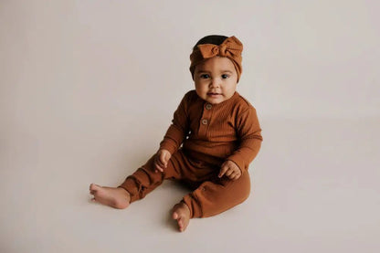Clay Baby Ribbed Playsuit with pockets by Three Little Tots - Unisex Onesies