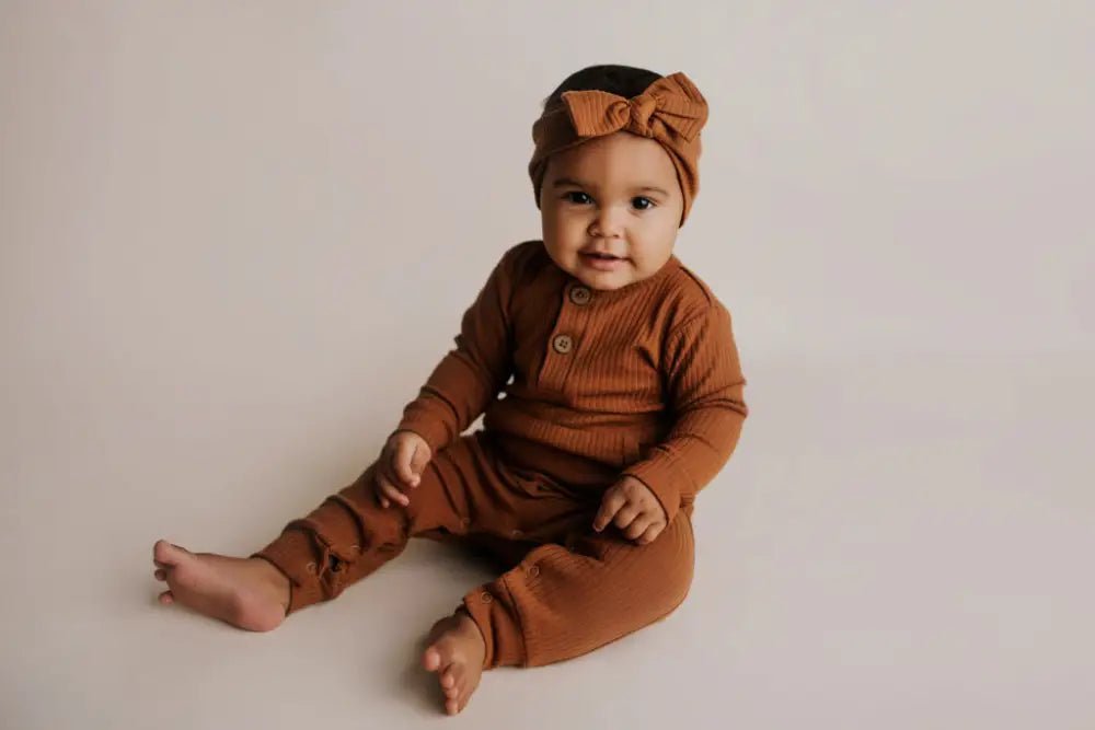 Clay Baby Ribbed Playsuit with pockets by Three Little Tots - Unisex Onesies