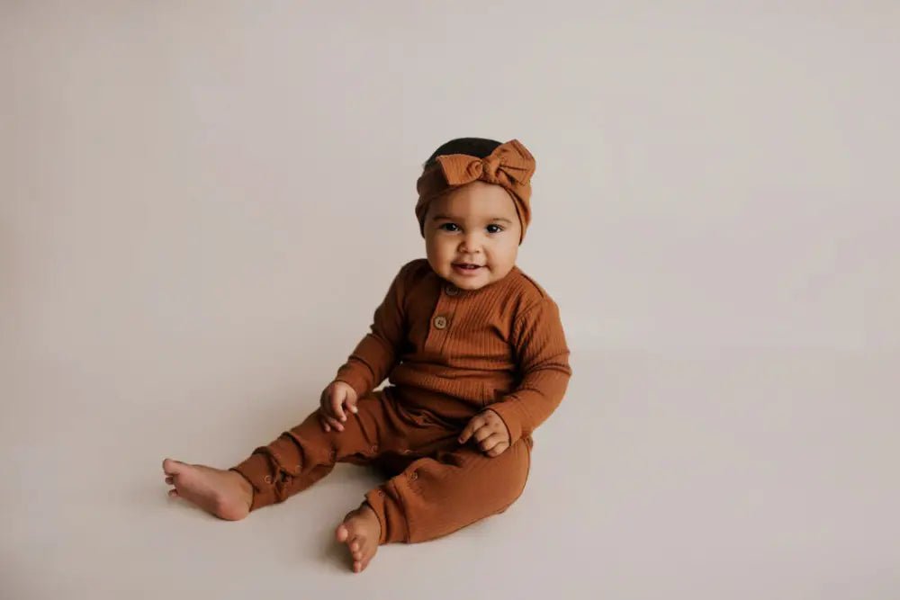 Clay Baby Ribbed Playsuit with pockets by Three Little Tots - Unisex Onesies