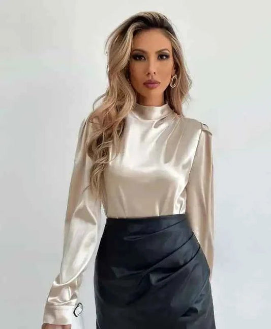 Cream Pleated Satin Blouse
