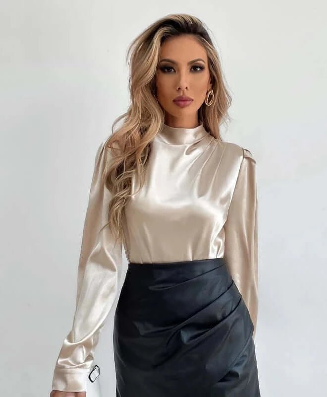 Cream Pleated Satin Blouse | Tops | 1