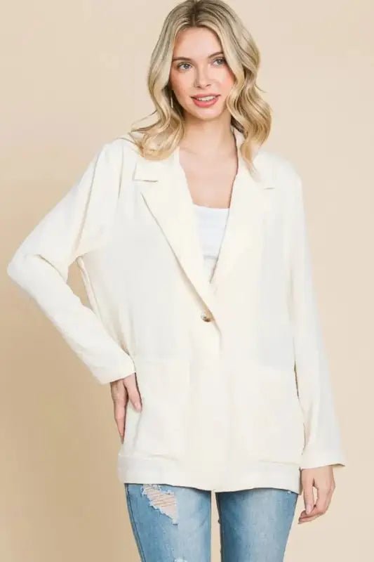 Culture Code One Button Long Sleeve Blazer with Pockets - Blazers