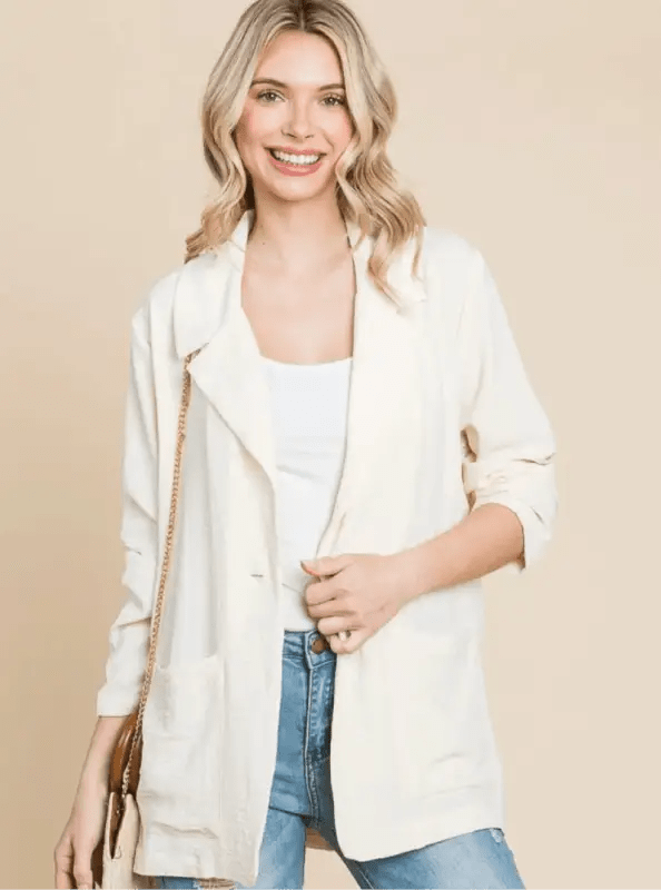 Culture Code One Button Long Sleeve Blazer with Pockets - Blazers