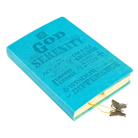 Dangle Journal: Leather Wrapped Teal Serenity Prayer - Journals teal book butterfly bookmark