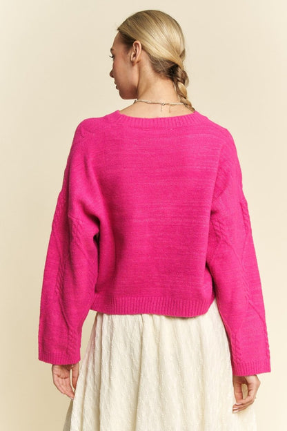 Davi & Dani Diamond Cable Pattern Drop Shoulder Sweater | Sweaters | 5