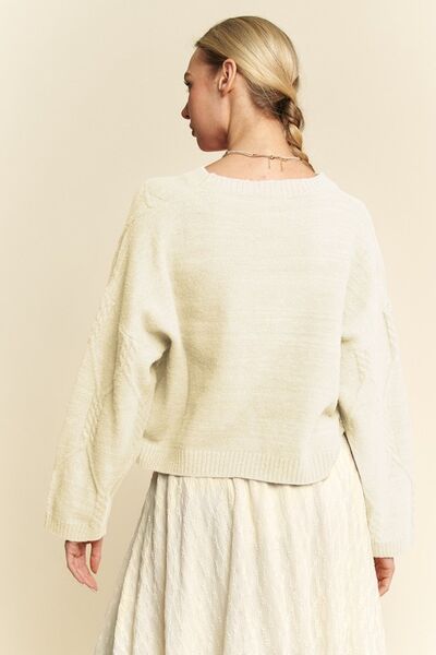 Davi & Dani Diamond Cable Pattern Drop Shoulder Sweater | Sweatshirt | 2