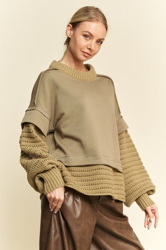 Davi & Dani Faux Layered Round Neck Sweater | Sweaters | 3