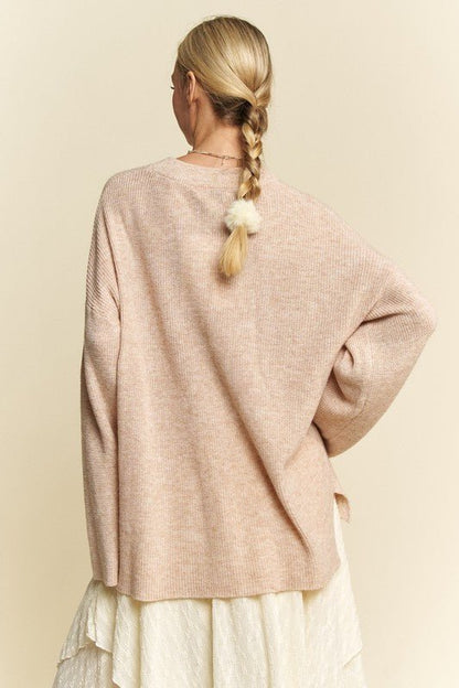 Davi & Dani High - Low Round Neck Drop Shoulder Sweater | Sweaters | 3