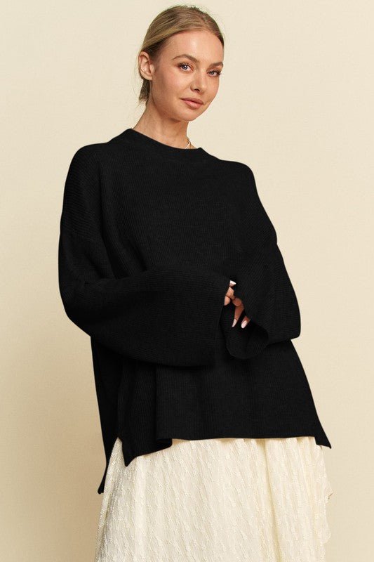 Davi & Dani High - Low Round Neck Drop Shoulder Sweater | Sweaters | 1