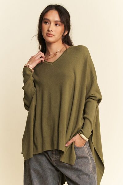 Davi & Dani High - Low Side Slit Batwing Sleeve Top | Tops | 1