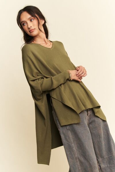 Davi & Dani High - Low Side Slit Batwing Sleeve Top | Tops | 3