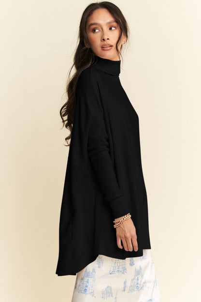 Davi & Dani High - Low Turtleneck Long Sleeve Knit Top | Sweaters | 3