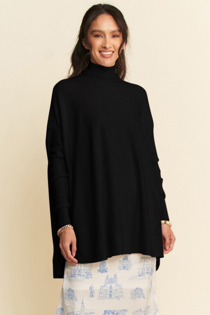 Davi & Dani High - Low Turtleneck Long Sleeve Knit Top | Sweaters | 1