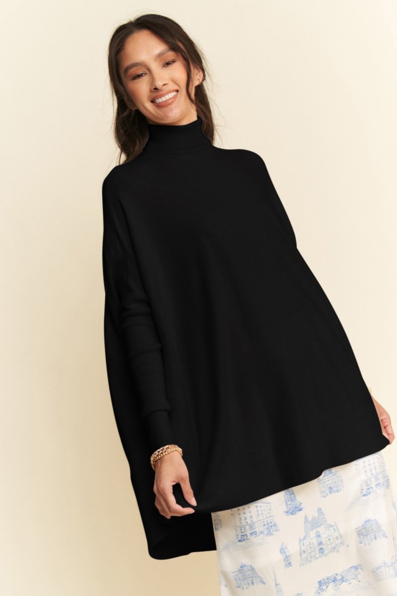 Davi & Dani High - Low Turtleneck Long Sleeve Knit Top | Sweaters | 4