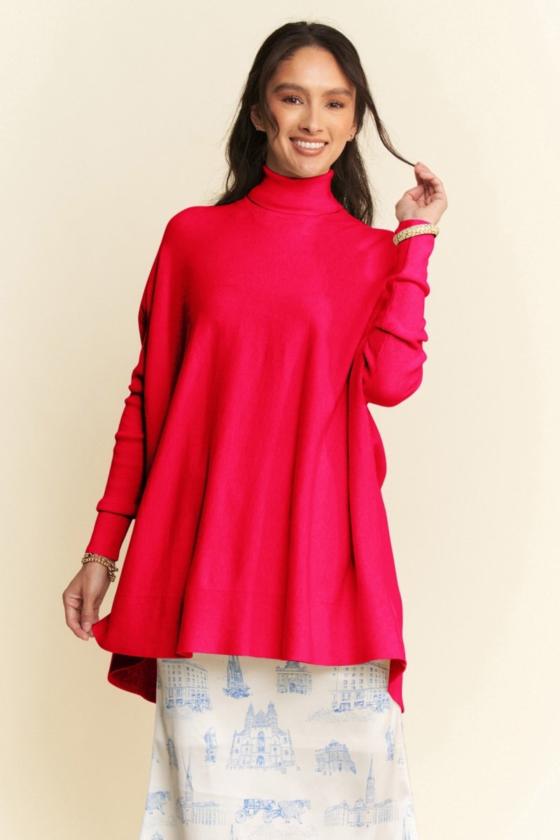 Davi & Dani High - Low Turtleneck Long Sleeve Knit Top | Sweaters | 3