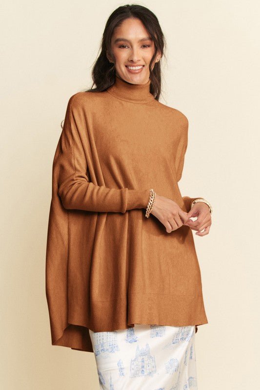 Davi & Dani High - Low Turtleneck Long Sleeve Knit Top | Tops | 1