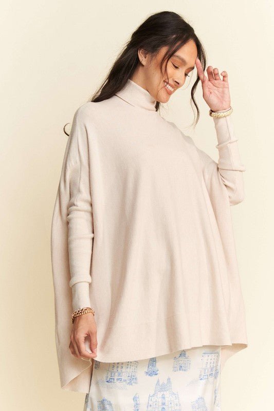 Davi & Dani High - Low Turtleneck Long Sleeve Knit Top | Tops | 1