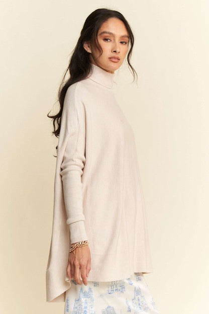 Davi & Dani High - Low Turtleneck Long Sleeve Knit Top | Tops | 2