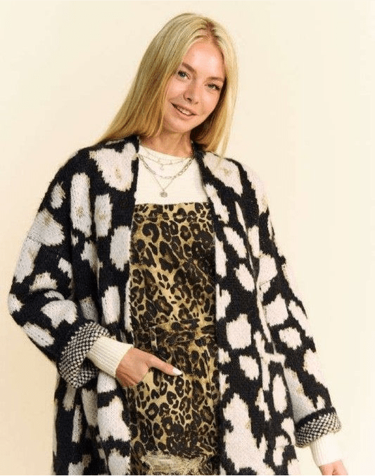 Davi & Dani Leopard Open Front Long Sleeve Cardigan | Cardigans | 1