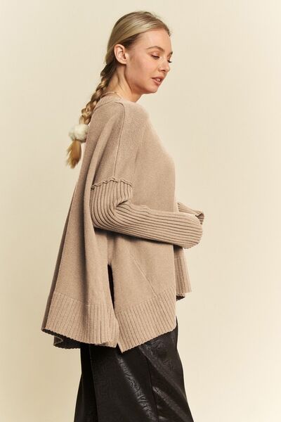 Davi & Dani Ribbed Side Slit V - Neck Sweater | Sweaters | 3