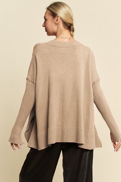 Davi & Dani Ribbed Side Slit V - Neck Sweater | Sweaters | 2