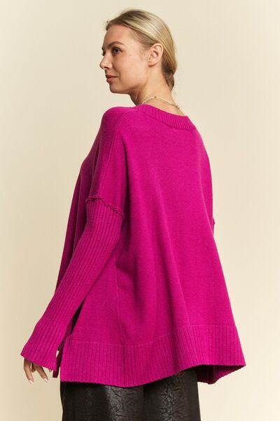 Davi & Dani Ribbed Side Slit V - Neck Sweater | Sweaters | 2