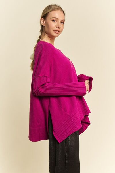 Davi & Dani Ribbed Side Slit V - Neck Sweater | Sweaters | 3