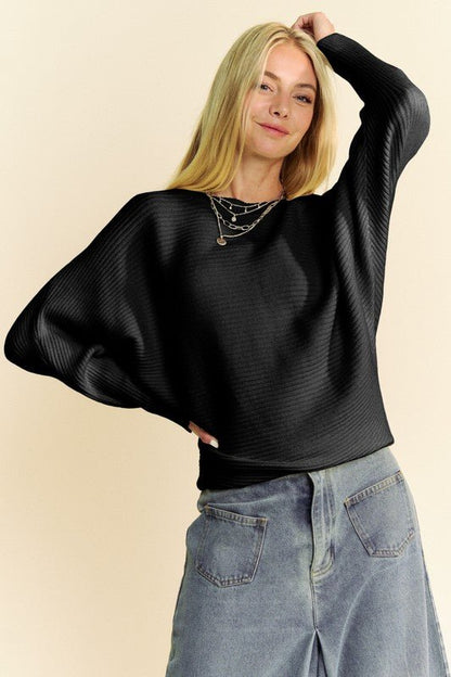 Davi & Dani Round Neck Batwing Sleeve Sweater | Sweaters | 1