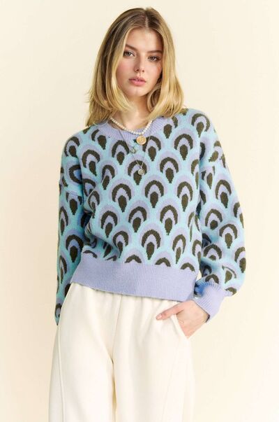 Davi & Dani Scale Jacquard Round Neck Drop Shoulder Sweater | Sweaters | 1