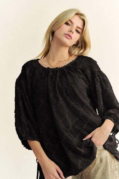 Davi & Dani Tied Round Neck Mesh Blouse | Sweaters | 4