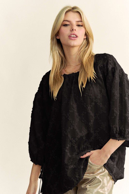 Davi & Dani Tied Round Neck Mesh Blouse | Sweaters | 2