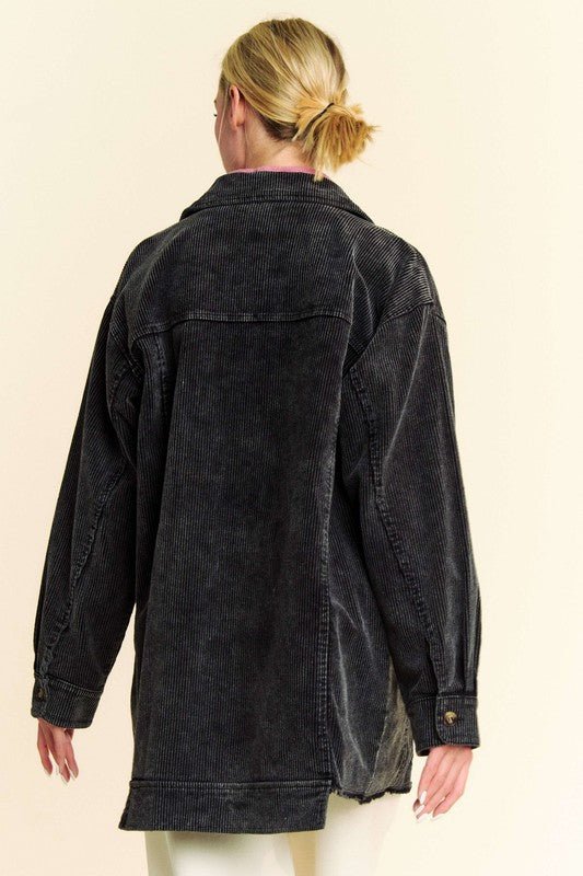 Davi & Dani Washed Corduroy Raw Hem Button Up Jacket | Jackets | 2