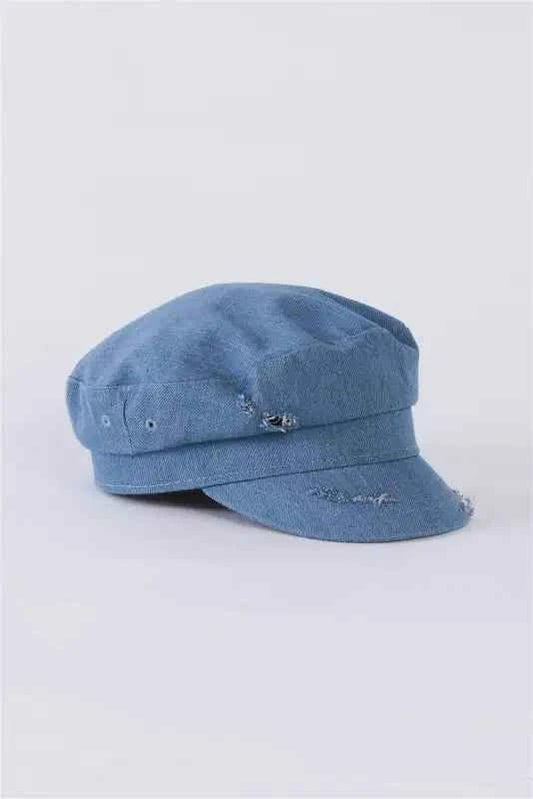 Denim Distressed Cabbie Hat