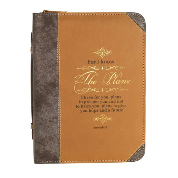 Divine Details: Bible Cover Brown & Gold The Plans - X-Large (8’’ x 11’’ x 2’’) - Bible Covers tan brown bible cover