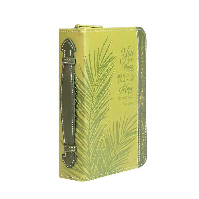 Divine Details: Green & Gold Palm Frond Bible Cover - Large (7’’ x 10’’ x 2’’) - Bible Covers green bible cover handle