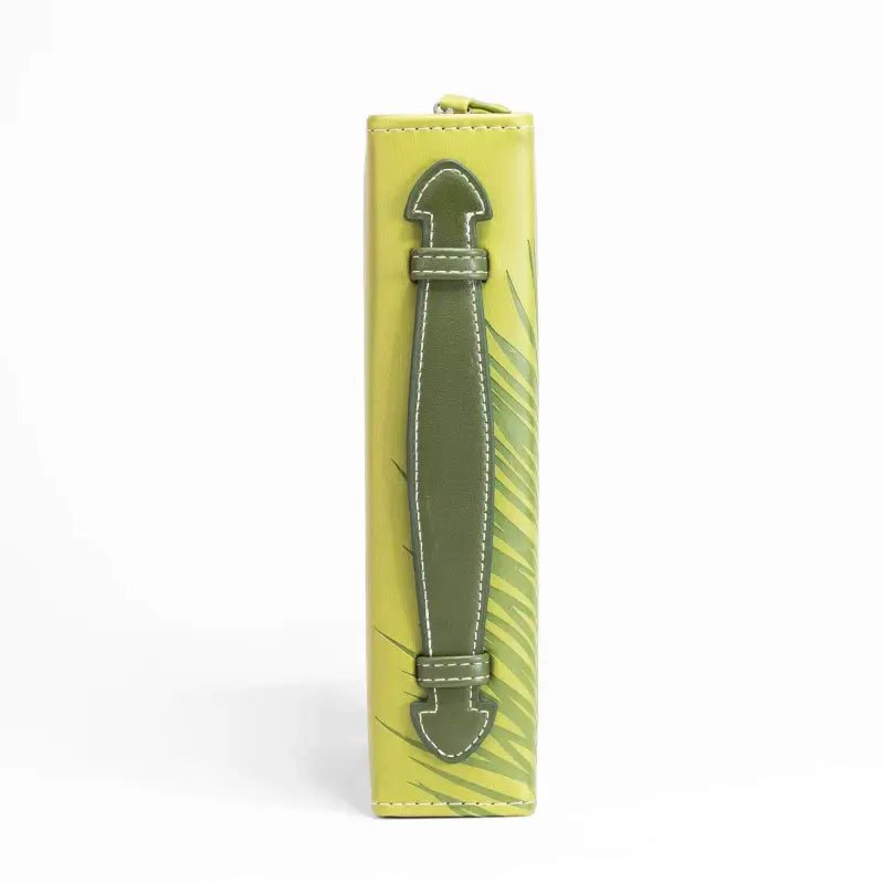 Divine Details: Green & Gold Palm Frond Bible Cover - Large (7’’ x 10’’ x 2’’) - Bible Covers green leather case handle
