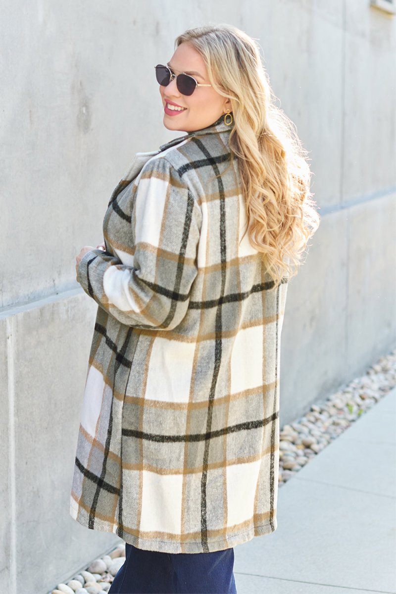 Double Take Full Size Plaid Button Up Lapel Collar Coat | Coats | 28