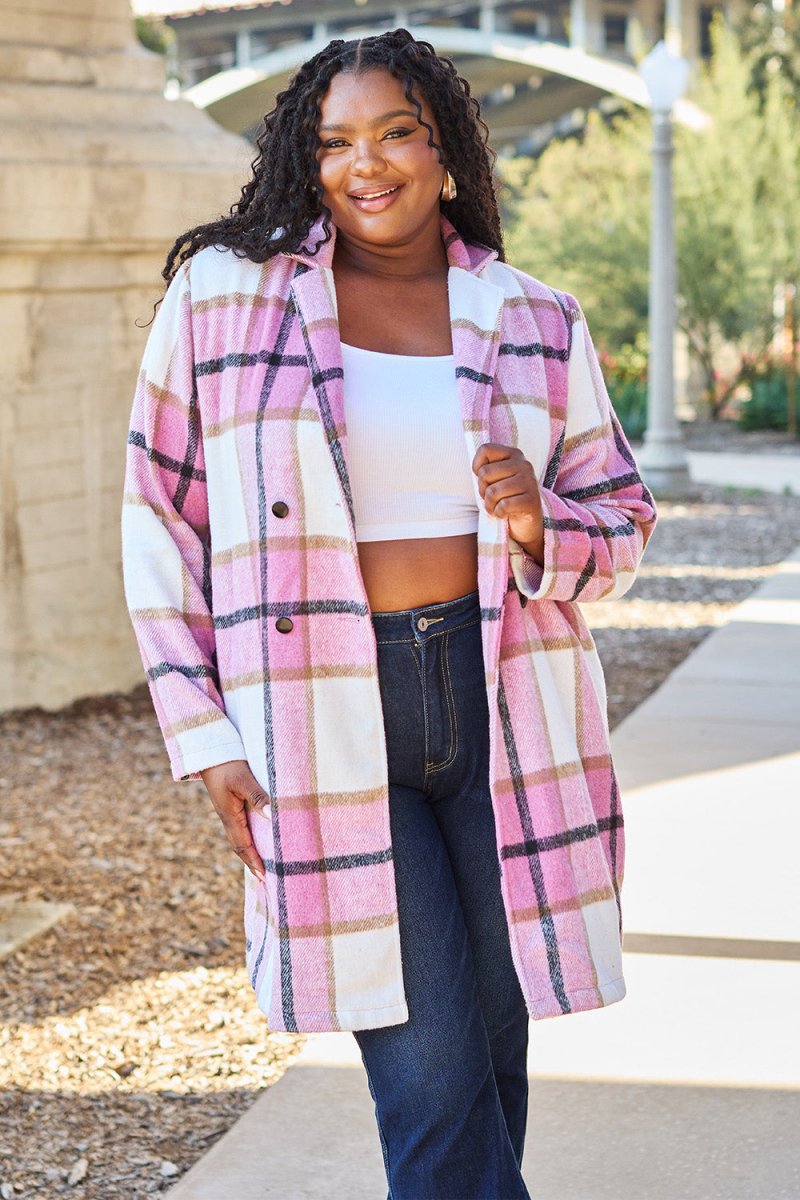 Double Take Full Size Plaid Button Up Lapel Collar Coat | Coats | 4