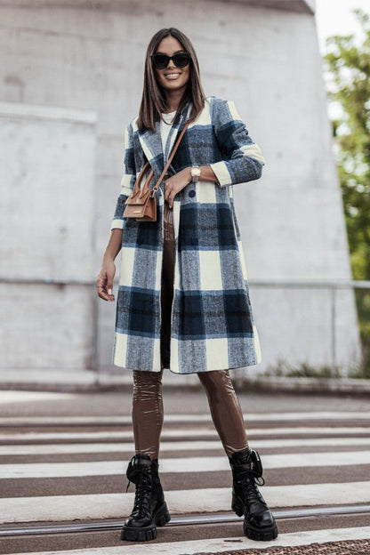 Double Take Full Size Plaid Button Up Lapel Collar Coat | Coats | 15