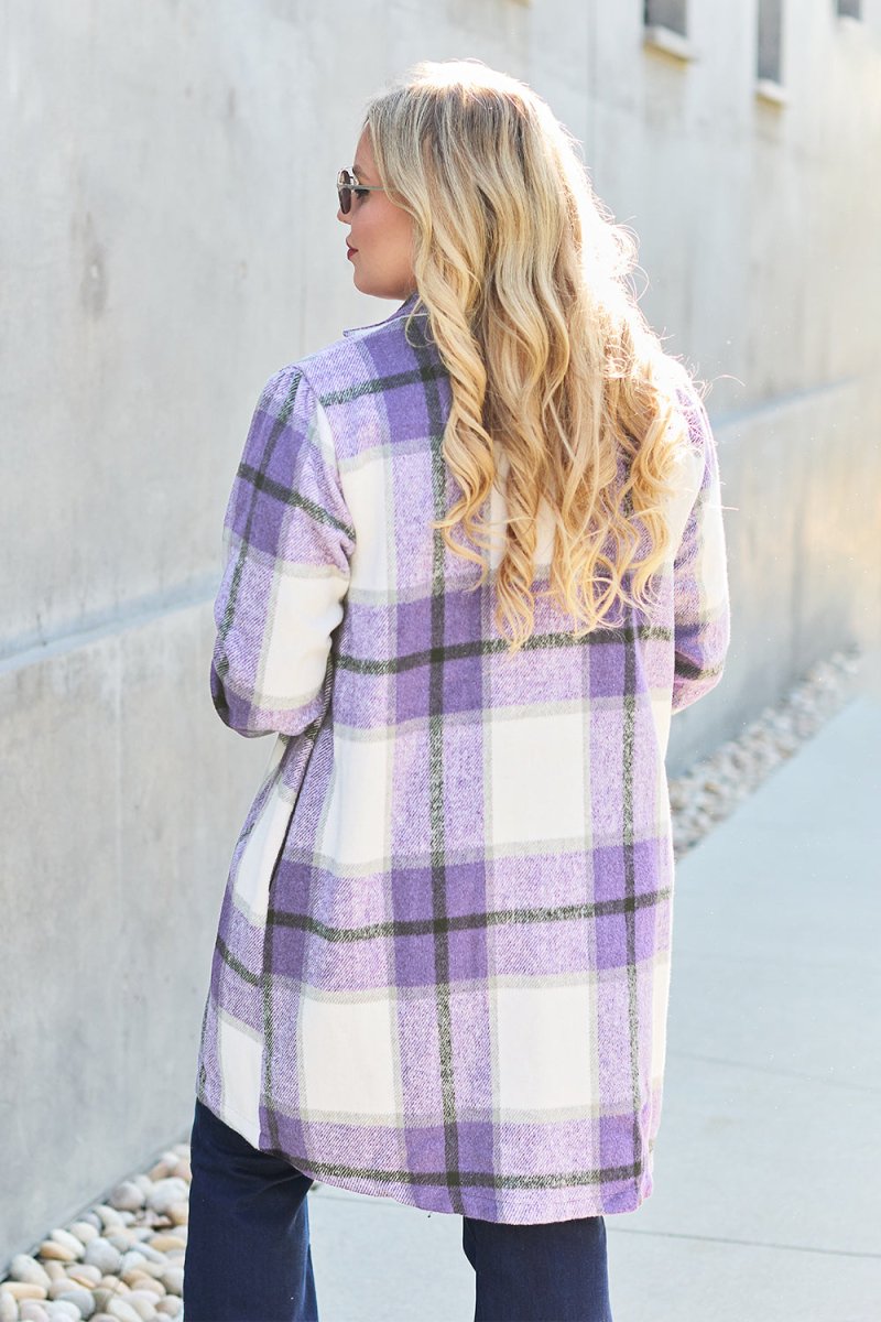 Double Take Full Size Plaid Button Up Lapel Collar Coat | Coats | 33