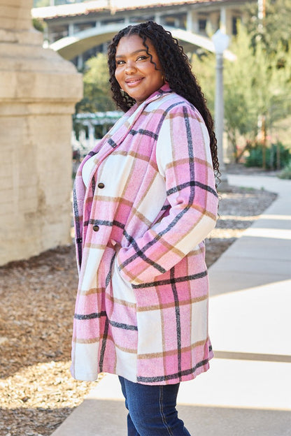 Double Take Full Size Plaid Button Up Lapel Collar Coat | Coats | 6