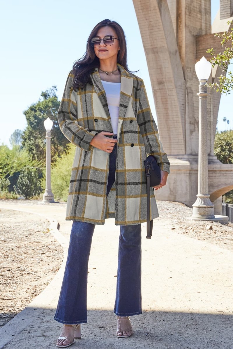 Double Take Full Size Plaid Button Up Lapel Collar Coat | Coats | 24