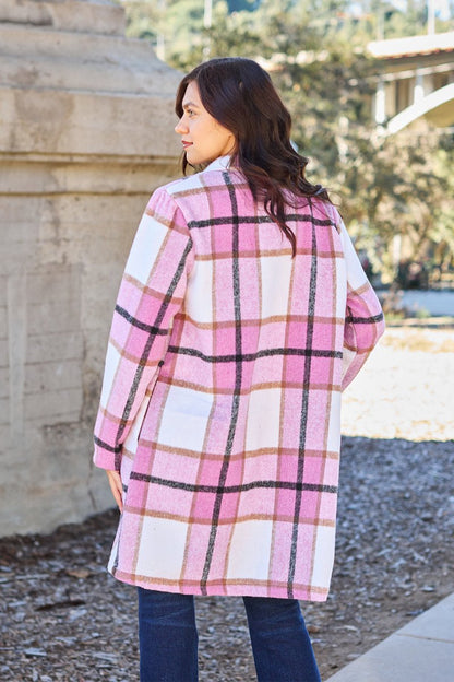 Double Take Full Size Plaid Button Up Lapel Collar Coat | Coats | 3