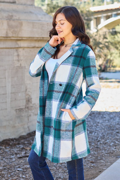 Double Take Full Size Plaid Button Up Lapel Collar Coat | Coats | 9