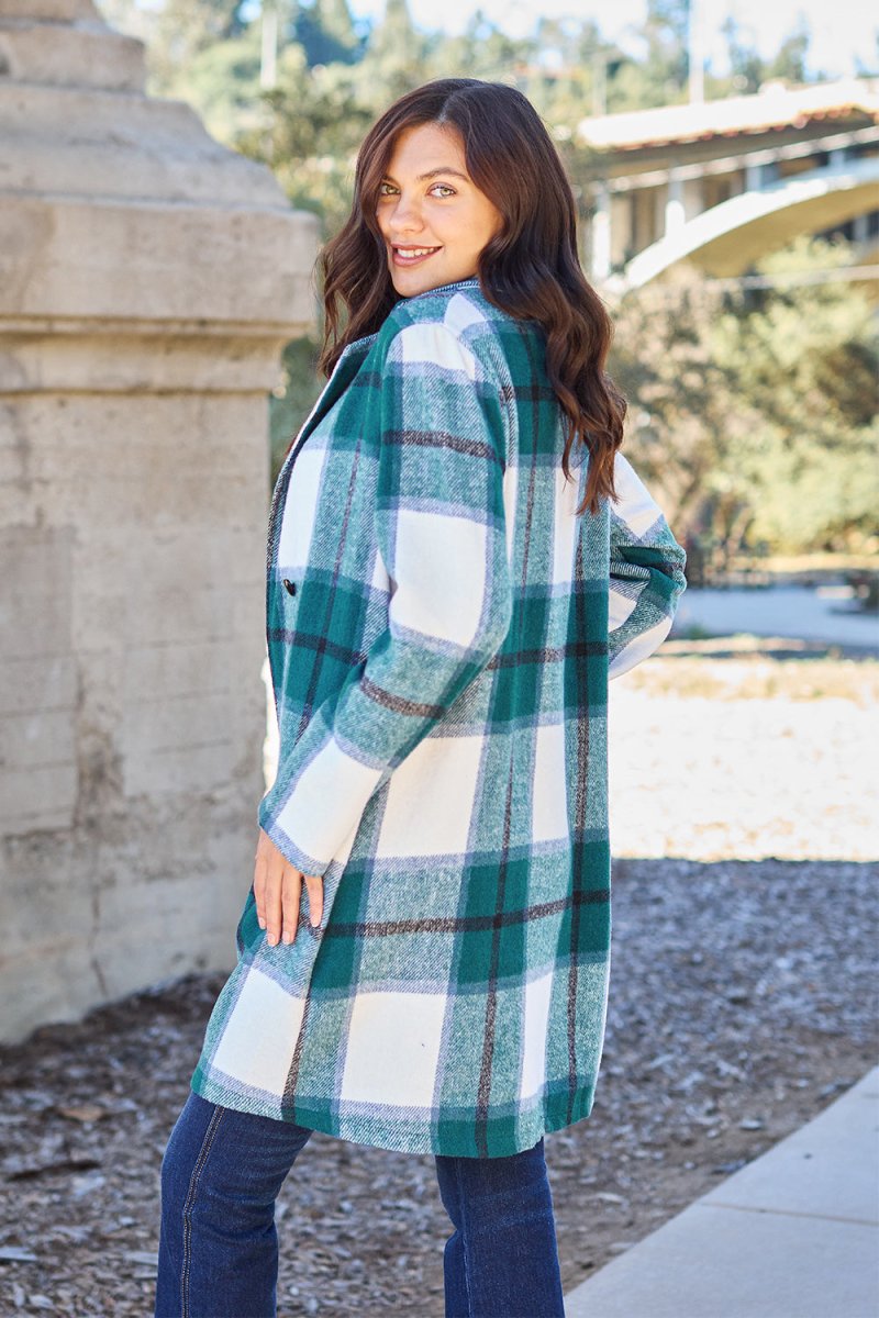 Double Take Full Size Plaid Button Up Lapel Collar Coat | Coats | 10