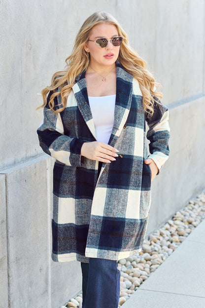 Double Take Full Size Plaid Button Up Lapel Collar Coat | Coats | 19