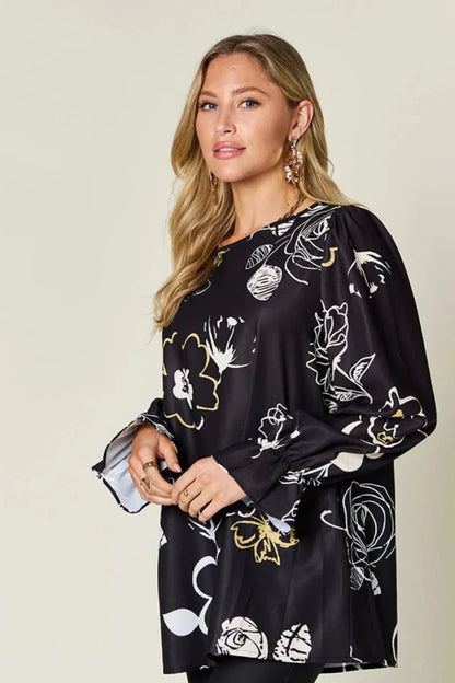 Double Take Full Size Printed Flounce Sleeve Blouse | Tops | 2